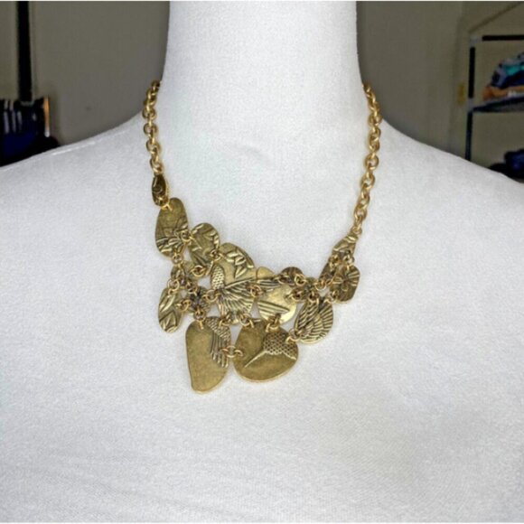 Vintage Women's 18" Bib Reversible Necklace Faceted Beads & Bird Engraved Gold - Picture 2 of 7